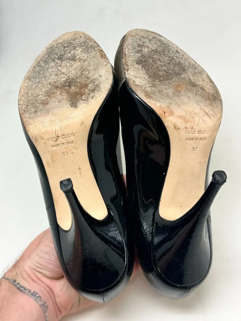 Giuseppe Zanotti Black Patent Leather Silver Peep Toe Heels Size 6.5